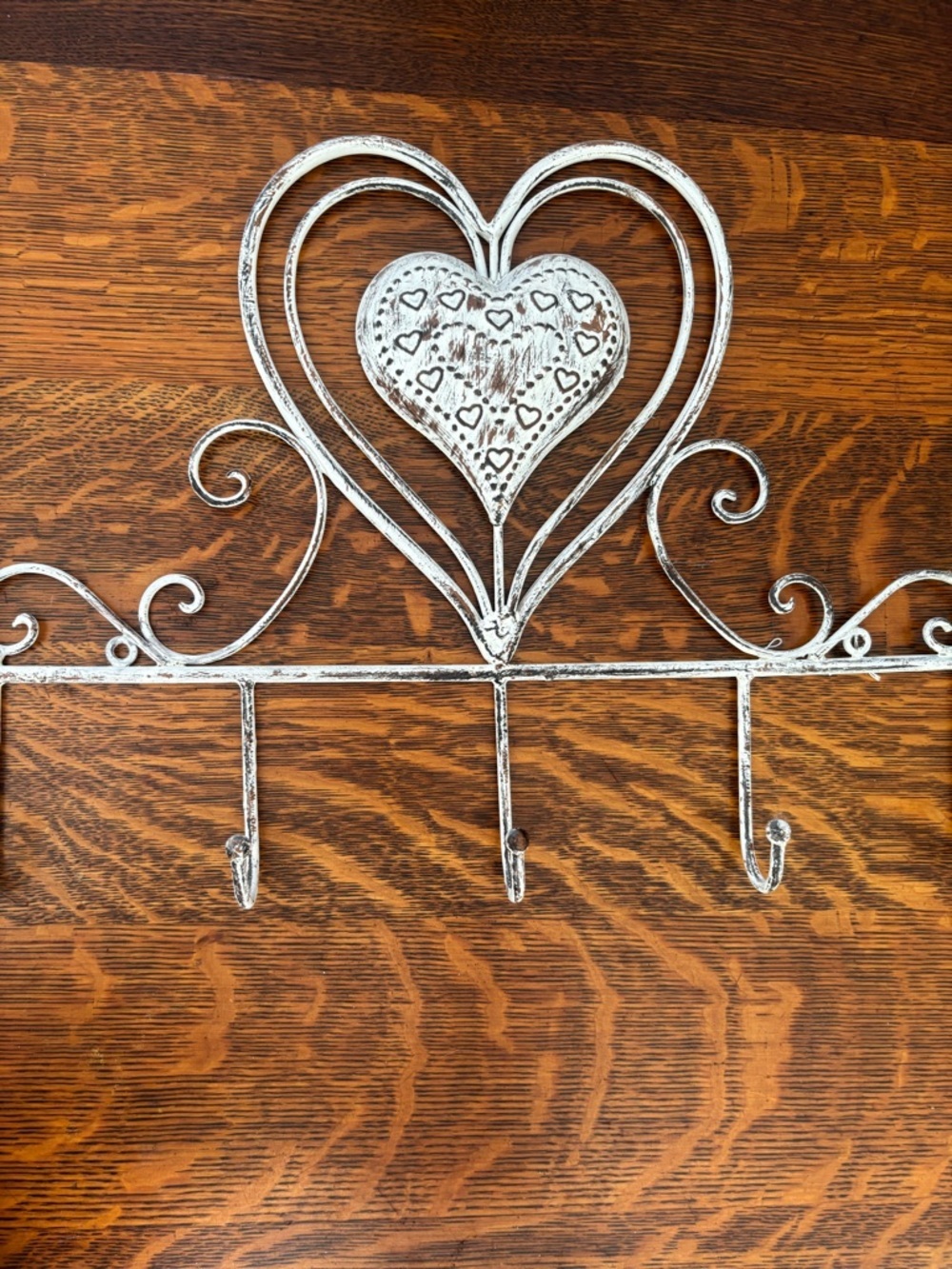 Rustic White Heart Wall Hook Rack by - Picture 4 of 9